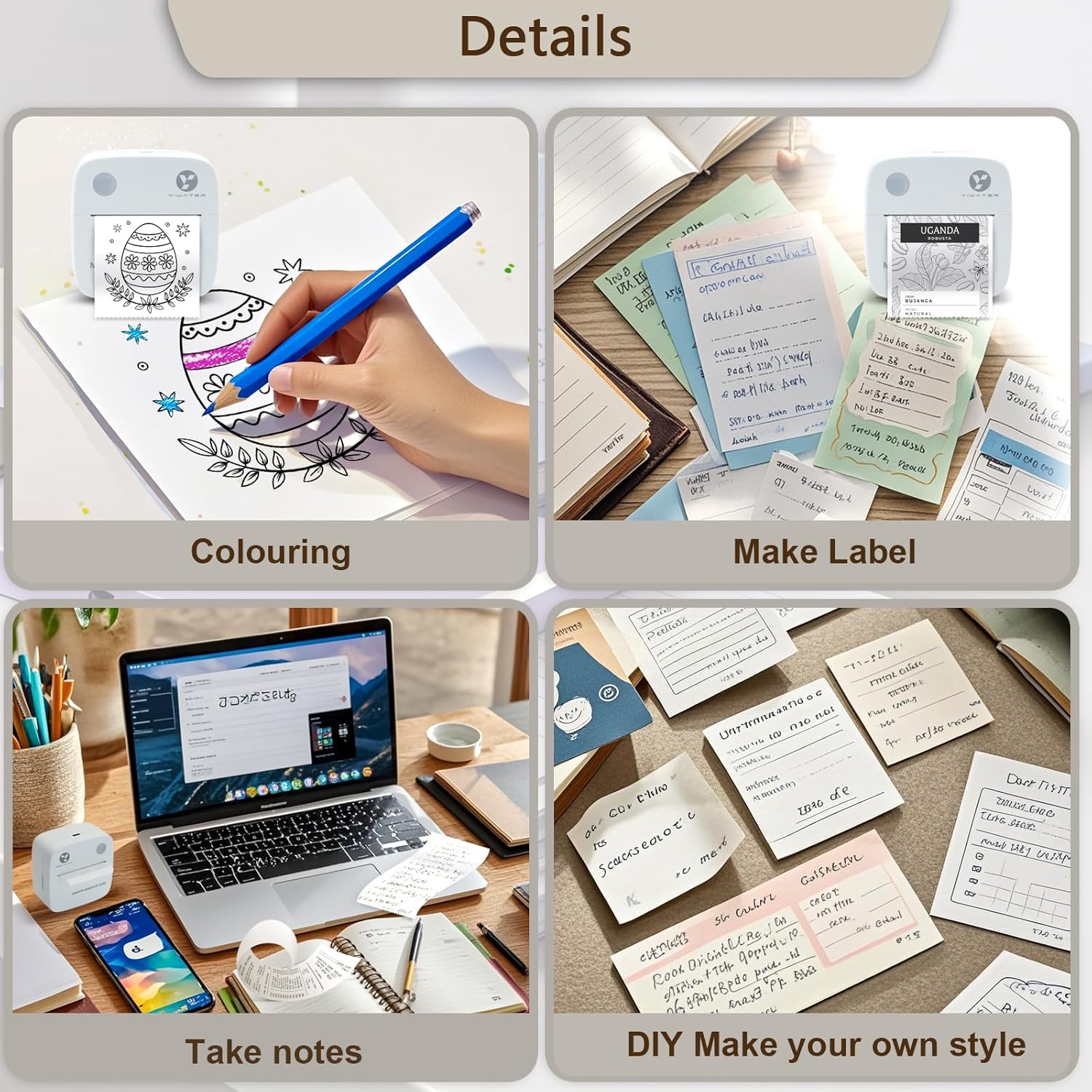 Mini Printer with 5 Rolls Sticker and Thermal Paper